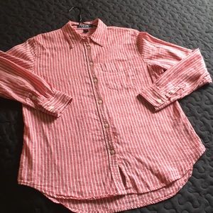 CHAPS LINEN AND COTTON STRIPE LONG SLEEVES TOP